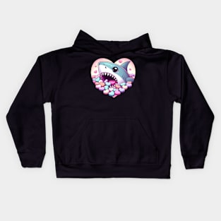 Shark eating valentines candies Kids Hoodie